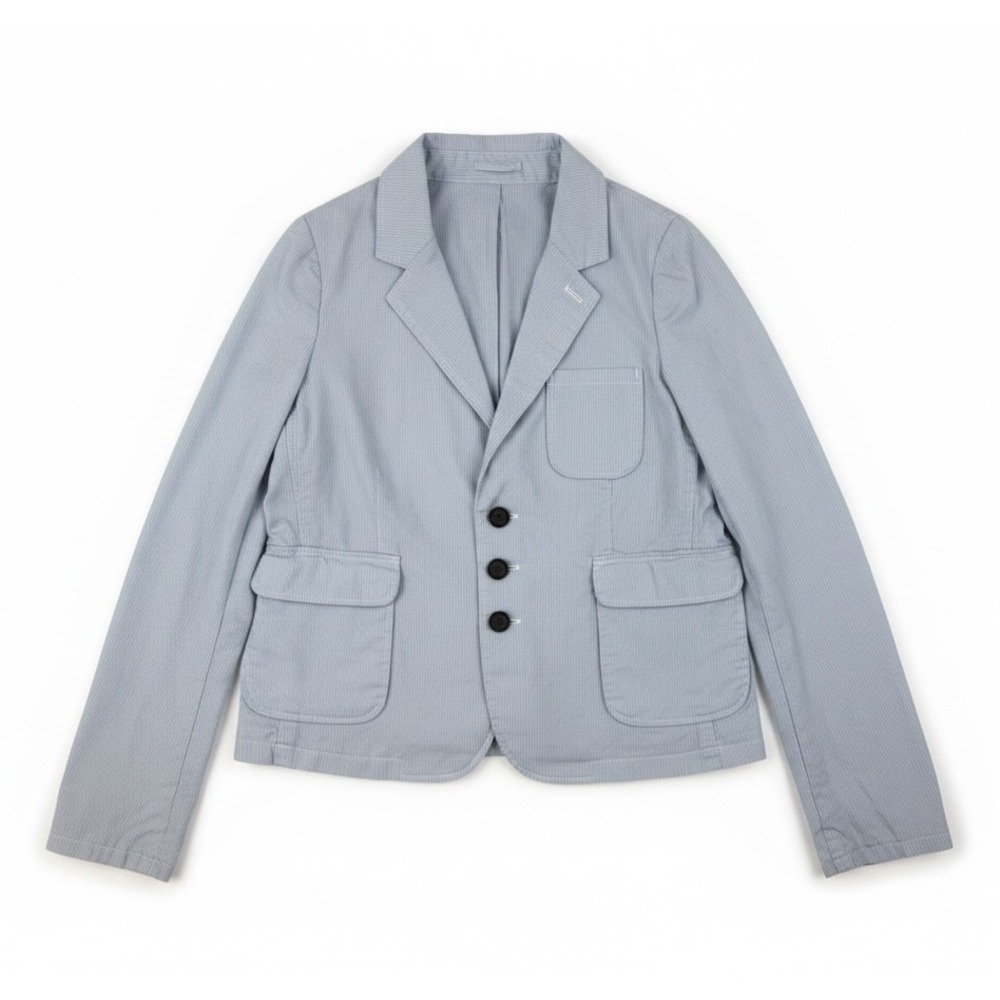 Coastal Preppy Blazer Cotton Striped Blue White‎ Medium Cartonnier